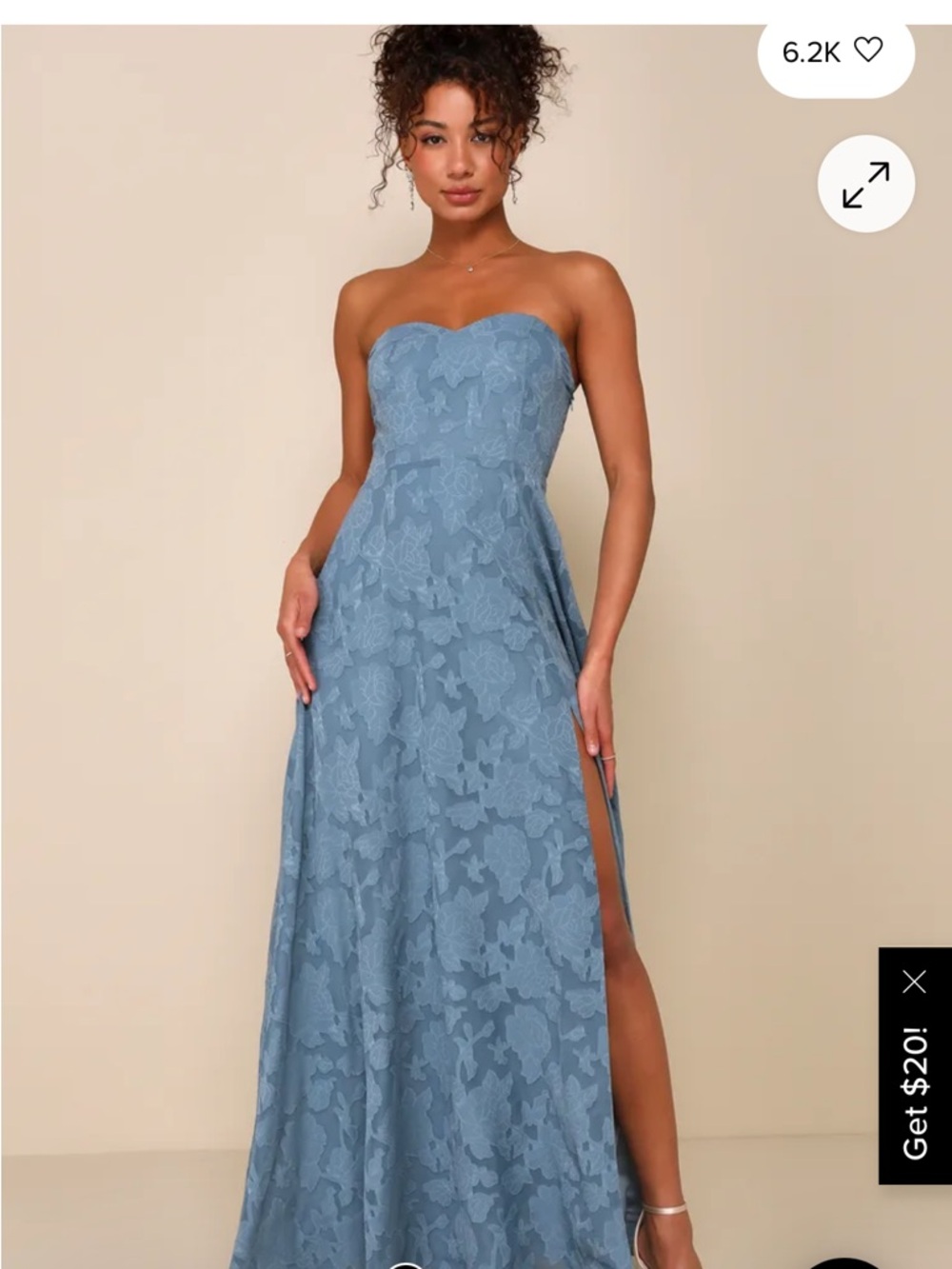 Lulu's Garden of Romance Dusty Blue Floral Burnout Strapless Maxi Dress